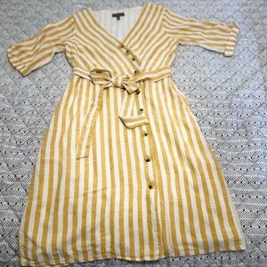 Luxology Yellow and White Striped Wrap Dress
